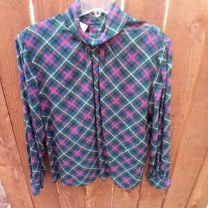 Country Sophisticates by Pendleton Top Women 12 Green Diamond Pattern Mock Neck